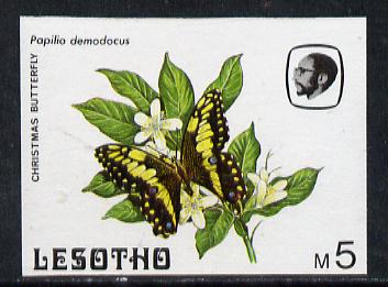 Lesotho 1984 Butterflies Christmas Butterfly 5m (top value) imperf proof with background colour omitted, stamps on butterflies