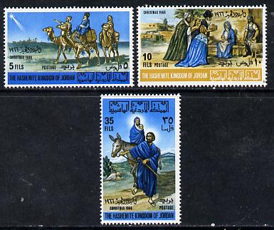Jordan 1966 Christmas set of 3 unmounted mint, SG 771-3, stamps on christmas, stamps on donkeys, stamps on bethlehem