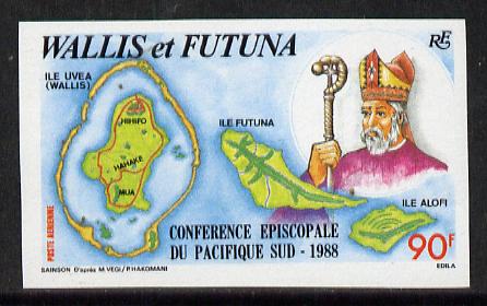 Wallis & Futuna 1988 South Pacific Episcopal Conference imperf proof from limited printing, as SG 533*, stamps on maps    religion