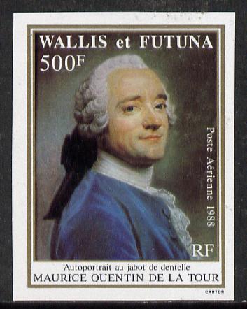 Wallis & Futuna 1988 Death Centenary of Maurice Quentin de la Tour (Self Portrait wearing Lace) imperf proof from limited printing unmounted mint as SG 531*, stamps on arts, stamps on textiles, stamps on lace, stamps on crafts, stamps on death