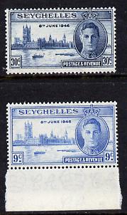 Seychelles 1946 KG6 Victory Commemoration set of 2 unmounted mint, SG 150-51, stamps on 