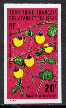 French Afars & Issas 1974 Forest Plants (20f Solanum) imperf from limited printing unmounted mint, as SG 623*, stamps on flowers