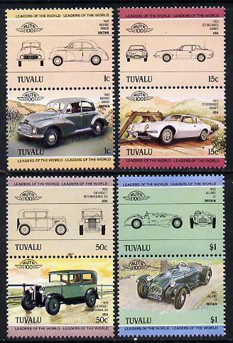 Tuvalu 1984 Cars #1 (Leaders of the World) set of 8 unmounted mint, SG 293-300, stamps on cars, stamps on allard, stamps on chevrolet, stamps on studebaker, stamps on morris