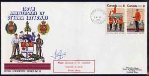 Canada 1976 150th Anniversary of Ottawa illustrated commem cover with  Royal Military College se-tenant pair with special CFPO cancel signed by Maj Gen J H Foster, Engineer in Chief, stamps on militaria    engineers