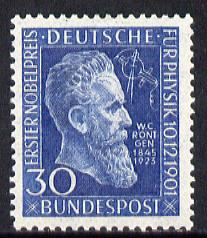 Germany - West 1951 50th Anniversary of Award to R\9Antgen - first Nobel Prize for Physics unmounted mint, SG 1073, stamps on nobel, stamps on science, stamps on physics, stamps on atomics, stamps on personalities, stamps on x-rays