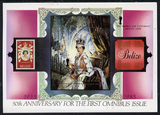 Belize 1985 50th Anniversary or First Omnibus Issue perf m/sheet unmounted mint, SG MS 845, stamps on royalty, stamps on coronation, stamps on stamponstamp