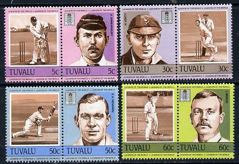 Tuvalu 1984 Cricketers (Leaders of the World) set of 8 unmounted mint, SG 281-88, stamps on cricket, stamps on sport