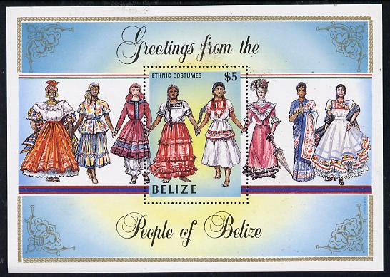 Belize 1986 Costumes $5 Amerindian perf m/sheet unmounted mint SG MS 895, stamps on costumes