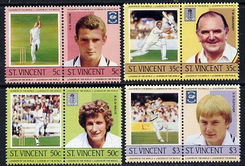 St Vincent 1985 Cricketers (Leaders of the World) set of 8 unmounted mint SG 842-49, stamps on cricket  sport