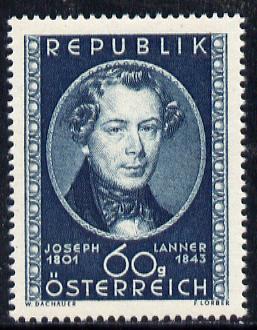 Austria 1951 Birth Anniversary of Joseph Lanner (Composer) unmounted mint Mi 964, SG 1229, stamps on music    personalities     composers