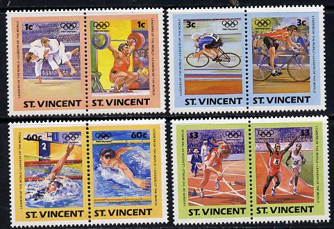 St Vincent 1984 Olympics (Leaders of the World) set of 8 unmounted mint SG 812-19, stamps on sport     olympics    weightlifting    judo    swimming   running   bicycles, stamps on martial arts