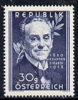 Austria 1950 Birth Centenary of Alexander Girardi (Actor) unmounted mint Mi 958, SG 1223, stamps on entertainments    personalities    theatre      cinema