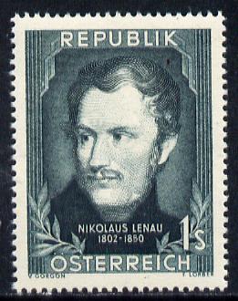 Austria 1952 Birth Anniversary of Nikolaus Lenau (Writer) Mi 975, SG 1239, stamps on literature    personalities       books