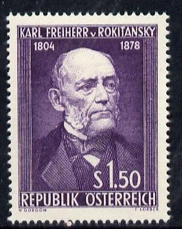 Austria 1954 150th Birth Anniversary of Baron Von Rokitansky (Anatomist) unmounted mint Mi 997, stamps on medical     science    personalities