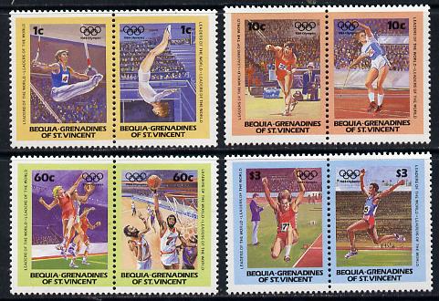 St Vincent - Bequia 1984 Olympics (Leaders of the World) set of 8 unmounted mint, stamps on sport, stamps on olympics, stamps on rings, stamps on gymnastics, stamps on basketball, stamps on netball, stamps on javellin, stamps on long jump   , stamps on  gym , stamps on gymnastics, stamps on 