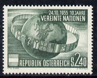 Austria 1955 Tenth Anniversary of UNO, Mi 1022, SG 1279, stamps on united-nations     flags