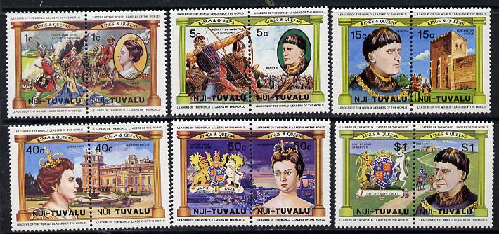 Tuvalu - Nui 1984 Monarchs (Leaders of the World) Queen Anne & Henry V, set of 12 unmounted mint, stamps on royalty       archery    battles    shakespeare     castles    arms, stamps on heraldry