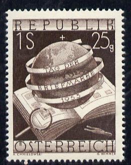 Austria 1953 Stamp Day (Globe), Mi 995, SG 1252, stamps on stamp centenary, stamps on stamp on stamp, stamps on stamponstamp
