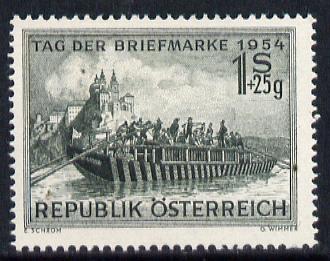 Austria 1954 Stamp Day (River Boat) unmounted mint Mi 1010, stamps on stamp on stamp, stamps on stamp centenary, stamps on ships   rivers, stamps on stamponstamp