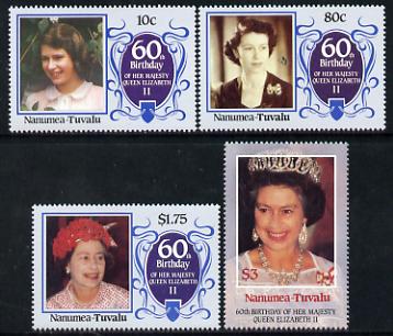 Tuvalu - Nanumea 1986 Queen Elizabeth 60th Birthday set of 4 unmounted mint, stamps on , stamps on  stamps on royalty     60th birthday