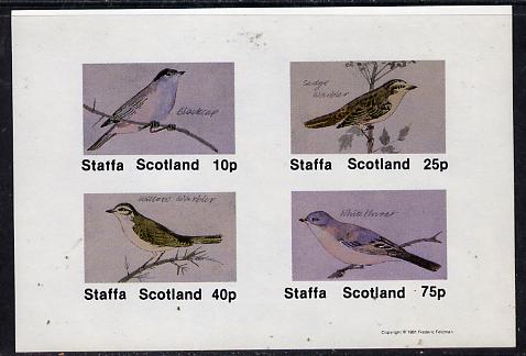 Staffa 1981 Birds #05 (Blackcap, Warbler, Whitethroat) imperf  set of 4 values (10p to 75p) unmounted mint, stamps on birds