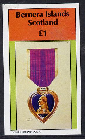 Bernera 1982 Purple Heart Medal imperf souvenir sheet (Â£1 value) unmounted mint, stamps on militaria      medals