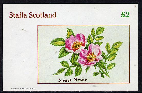 Staffa 1982 Roses #4 (Sweet Briar) imperf deluxe sheet (Â£2 value) unmounted mint, stamps on flowers    roses