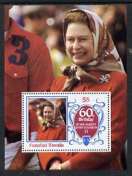 Tuvalu - Funafuti 1986 Queen Elizabeth 60th Birthday $5 m/sheet unmounted mint, stamps on royalty     60th birthday