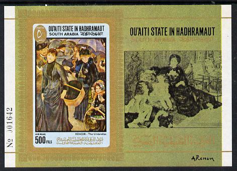 Aden - Quaiti 1967 Renoir imperf miniature sheet (The Umbrellas) unmounted mint Mi BL 17B, stamps on arts    renoir    umbrellas