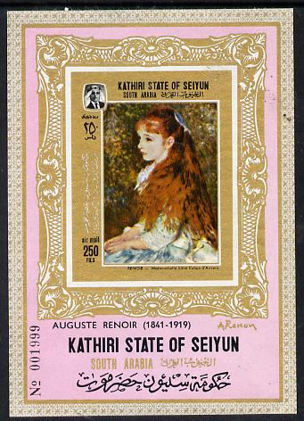 Aden - Kathiri 1967 Paintings by Renoir (Mademoiselle dAnvers) imperf m/sheet unmounted mint (Mi BL 6B), stamps on arts    renoir