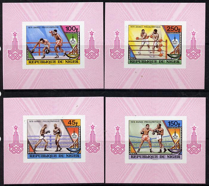 Niger Republic 1979 Pre-Olympics (Boxing) set of 4 imperf deluxe miniature sheets unmounted mint, stamps on sport    boxing