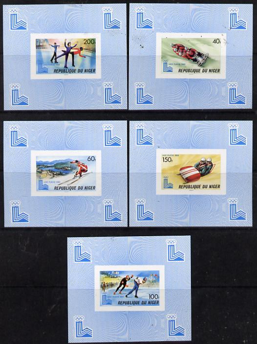 Niger Republic 1980 Winter Olympics set of 5 imperf deluxe miniature sheets unmounted mint, stamps on sport    skating    bobsled    skiing    olympics