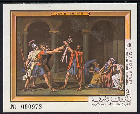 Aden - Mahra 1967 David The Horatii imperf m/sheet unmounted mint (Mi BL 5B), stamps on arts