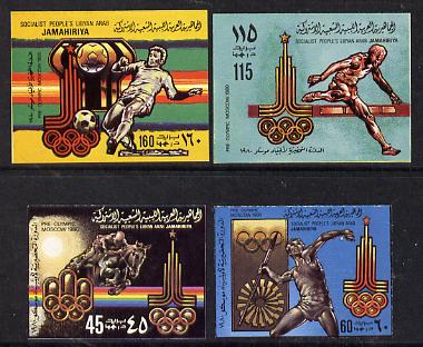 Libya 1979 Pre Olympics (1980 Moscow) imperf set of 4 without silver opt unmounted mint, SG 939-42, stamps on sport     football    javelin     hurdles    show-jumping    olympics