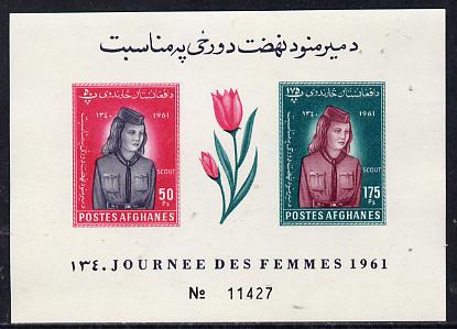 Afghanistan 1961 Womens Day (Tulip & Girl Guide) imperf m/sheet unmounted mint, stamps on flowers    scouts     women