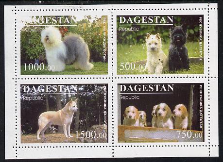 Dagestan Republic 1996 Dogs #1 sheetlet containing 4 values unmounted mint, stamps on animals, stamps on dogs, stamps on old english, stamps on sheepdog, stamps on cairn terrier