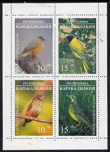 Karakalpakia Republic 1996 Birds #2 sheetlet containing 4 values , stamps on birds
