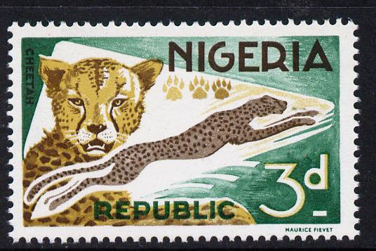 Nigeria 1965-66 Cheetah 3d from Animal Def set unmounted mint SG 176*, stamps on cats, stamps on cheetah