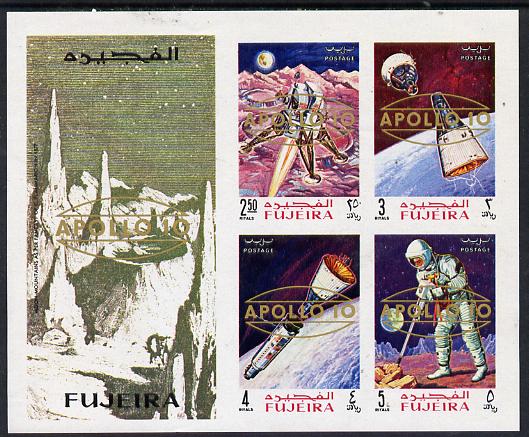 Fujeira 1969 Apollo Space Flights imperf m/sheet opt'd Apollo 10, Mi BL 15B unmounted mint, stamps on space