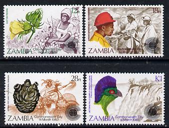 Zambia 1983 Commonwealth Day set of 4 unmounted mint, SG 379-82*, stamps on , stamps on  stamps on pottery   dancing   cotton    textiles   birds   waterfalls    mining