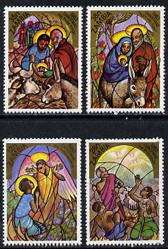 Zambia 1983 Christmas set of 4, SG 396-99 unmounted mint*, stamps on christmas, stamps on stained glass, stamps on donkeys