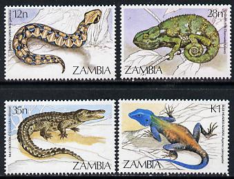 Zambia 1984 Reptiles set of 4 unmounted mint, SG 412-15, stamps on animals    reptiles      snakes, stamps on snake, stamps on snakes, stamps on 