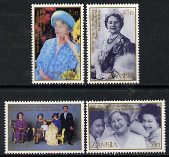 Zambia 1985 Life & Times of HM  Queen Mother set of 4 unmounted mint, SG 432-35*, stamps on royalty, stamps on queen mother