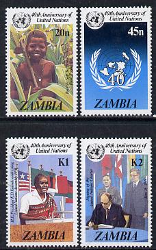 Zambia 1985 United Nations 40th Anniversary set of 4 unmounted mint, SG 445-48*, stamps on united-nations