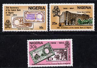 Nigeria 1984 25th Anniversary of Central Bank set of 3, SG 473-5 unmounted mint*, stamps on banking, stamps on coins, stamps on finance