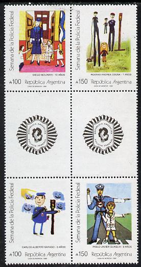 Argentine Republic 1989 Federal Police Week (Paintings) set of 4 (2 se-tenant gutter pairs) unmounted mint SG 2180-83, stamps on police    arts    traffic