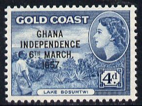 Ghana 1957-58 Lake Bosumtwi 4d with Independence opt unmounted mint SG 176*, stamps on lakes