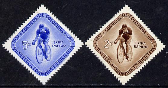 Colombia 1957 Cycle Race (Diamond Shaped) set of 2, SG 916-17 unmounted mint*, stamps on bicycles    sport           diamond