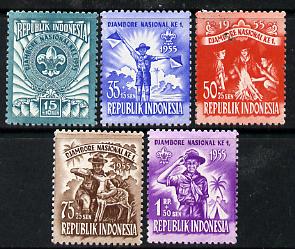 Indonesia 1955 National Scout Jamboree set of 5 unmounted mint, SG 686-90*, stamps on scouts    