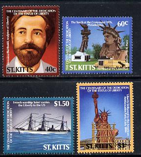 St Kitts 1986 Statue of Liberty Centenary set of 4 (SG 215-18) unmounted mint, stamps on , stamps on  stamps on monuments, stamps on americana, stamps on civil engineering, stamps on statues